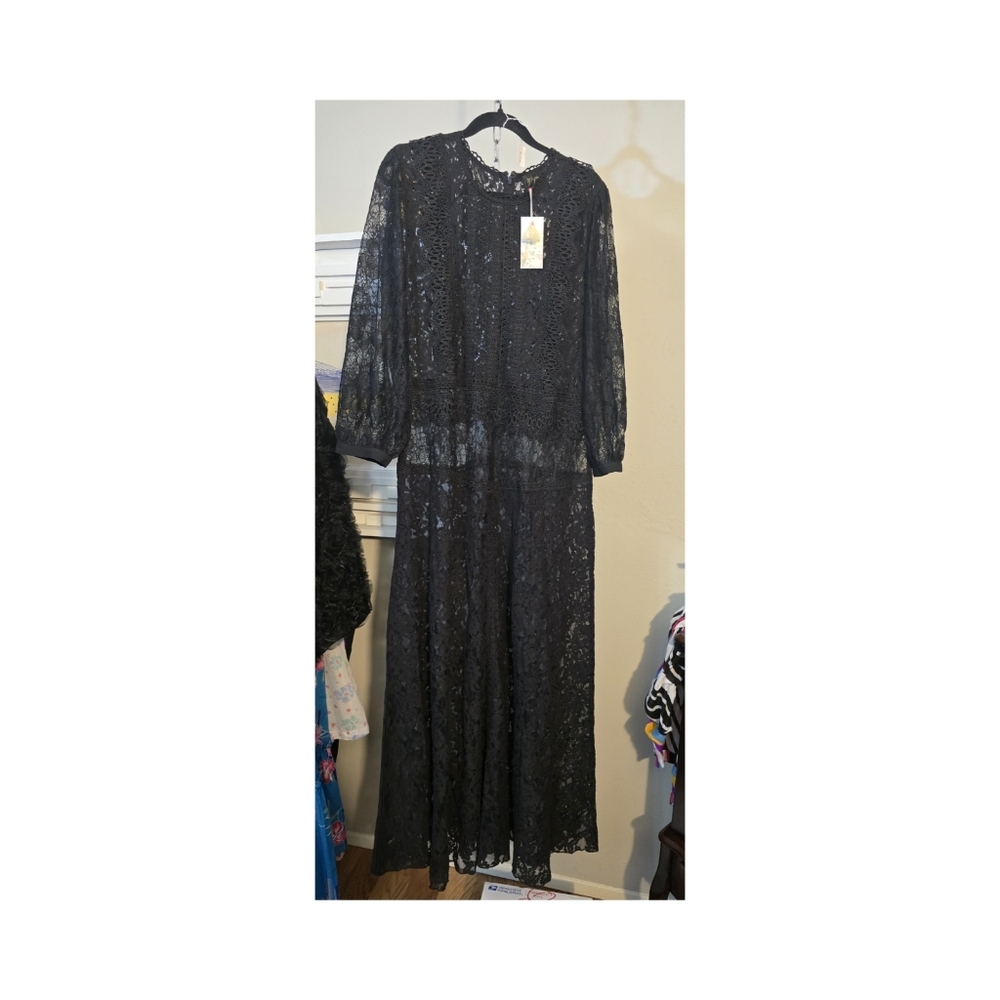 Johnny Was Black Thea Lace Dress Sz XL